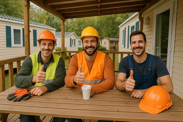 Ouvriers dans un mobil-home